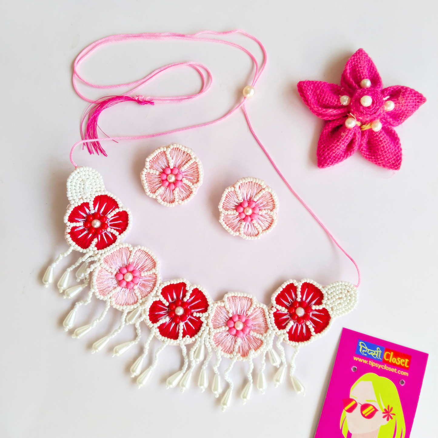 Flower Blossom Choker Set (Red and Pink)