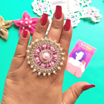 Pink Zardozi Ring