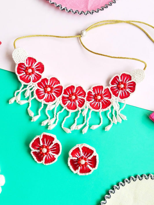 Flower Blossom Choker Set (Red)