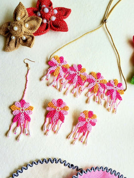 Rang Floral Bridal Choker Maangtika Set (Pink and Yellow)