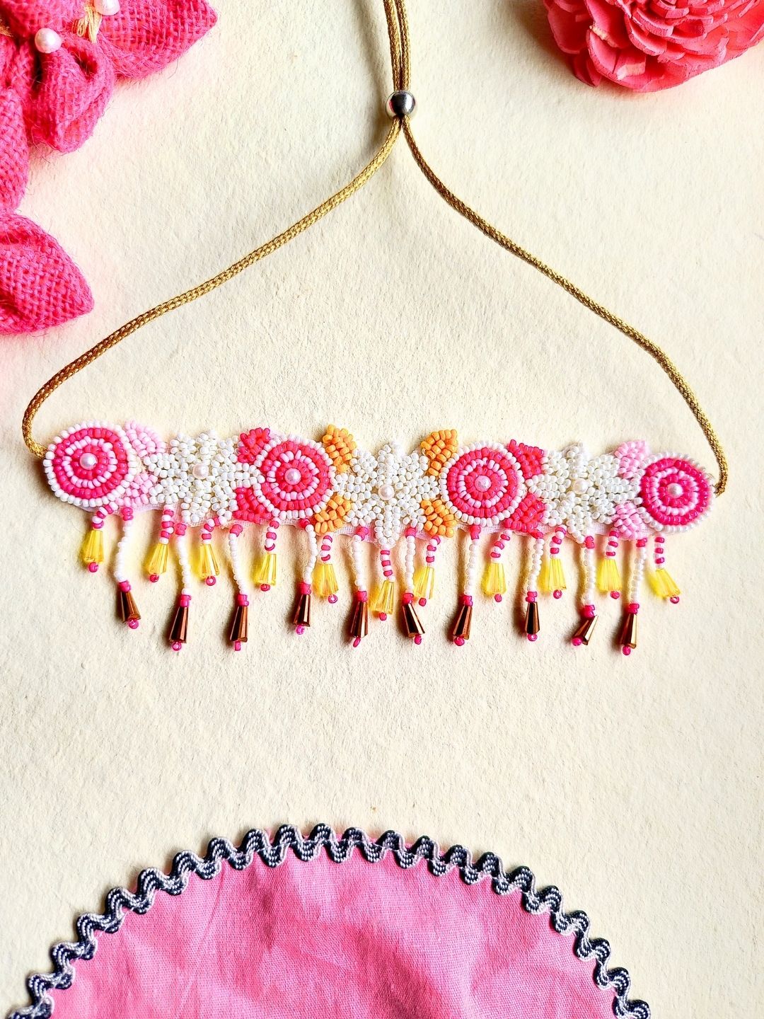 Zia Floral Bridal Choker Set (Pink and Yellow)