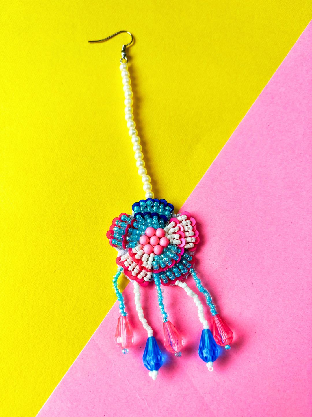 Floral Bridal Maangtika Choker Set (Pink-Blue)