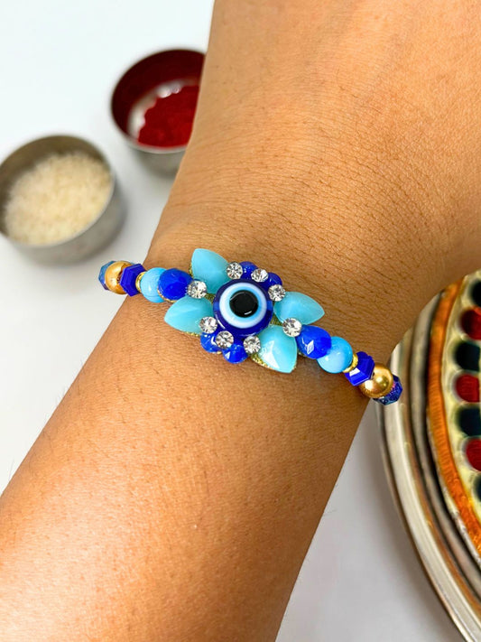 Evil Eye Beaded Thread Rakhi with Roli Chawal (Pack of 1)