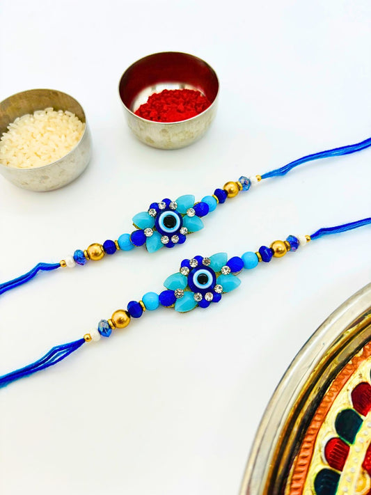 Evil Eye Beaded Thread Rakhi with Roli Chawal (Pack of 2)