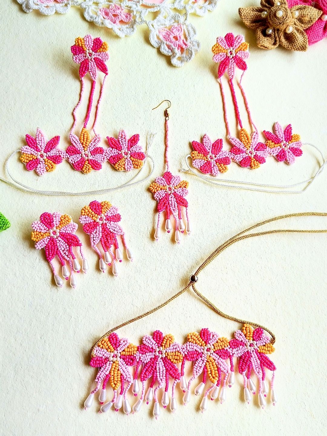 Rang Floral Bridal Jewellery Set (Pink and Yellow)