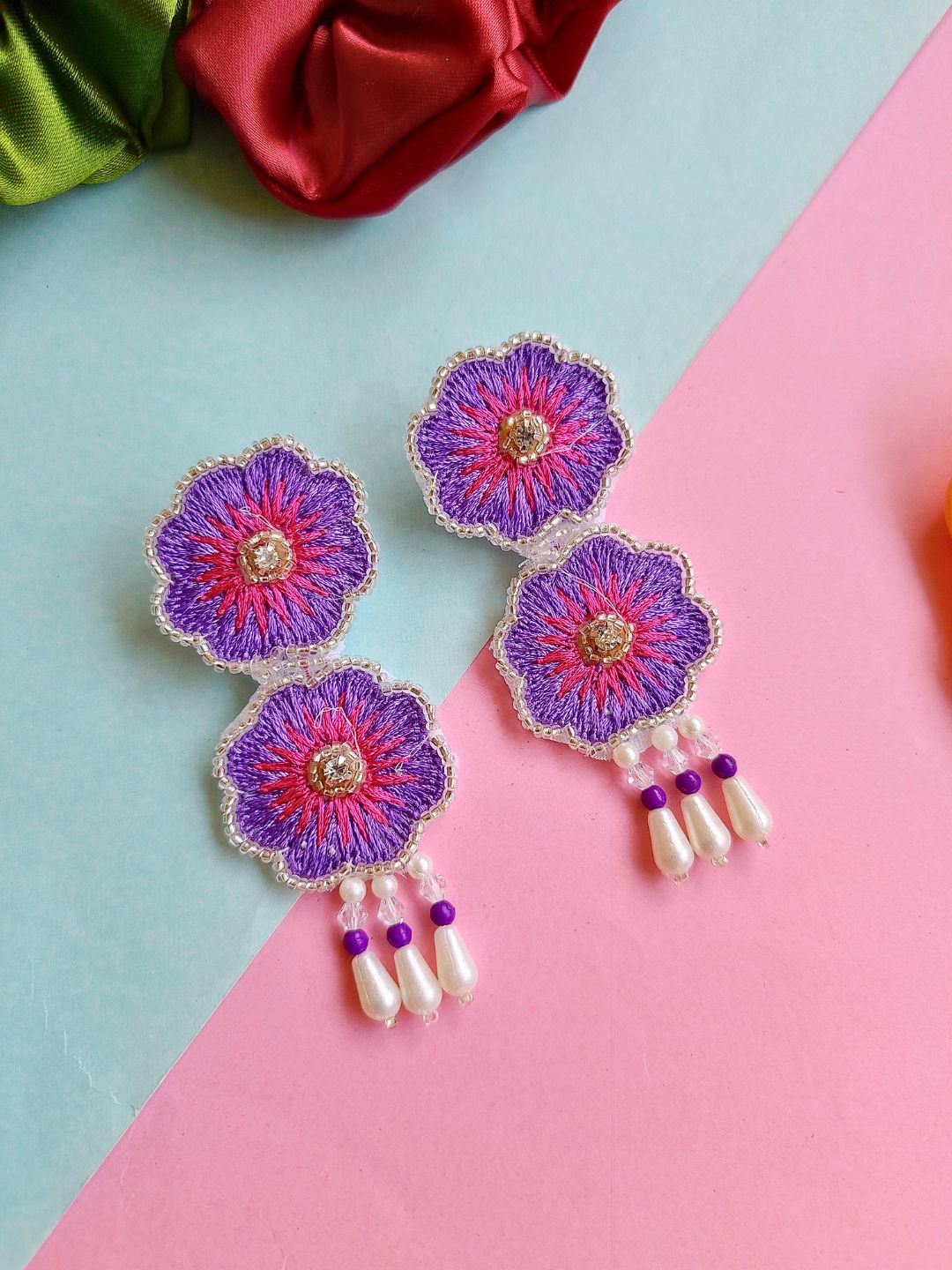 Bloom Floral Earring Set (Pink Purple)