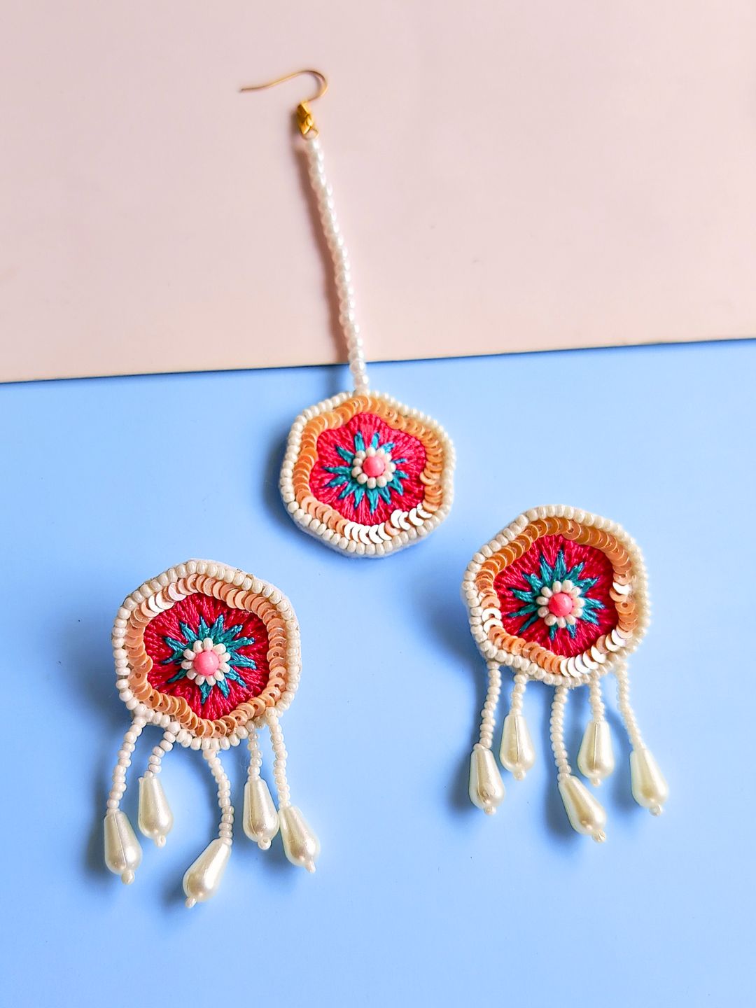 Floral Bridal Maangtika Earrings Set