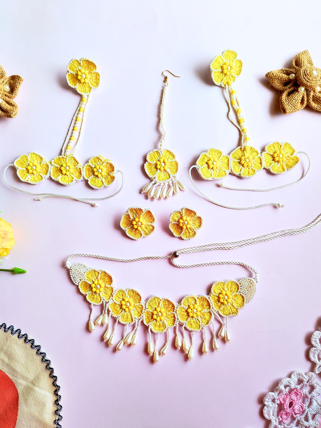 Flower Blossom Bridal Jewellery Set (Yellow)