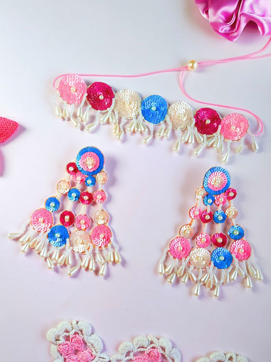 Sequina Choker Set (Pink and Blue)