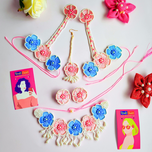 Flower Blossom Bridal Jewellery Set (Pink and Blue)