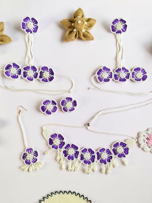 Flower Blossom Bridal Jewellery Set (Purple)