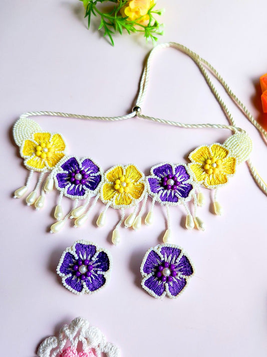 Flower Blossom Choker Set (Yellow and Purple)