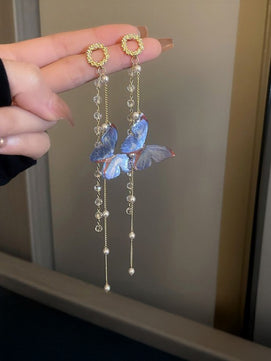 Blue Butterfly Tassel Earrings