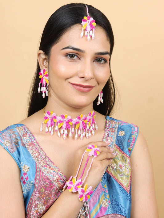 Rang Floral Bridal Jewellery Set (Pink and Yellow)