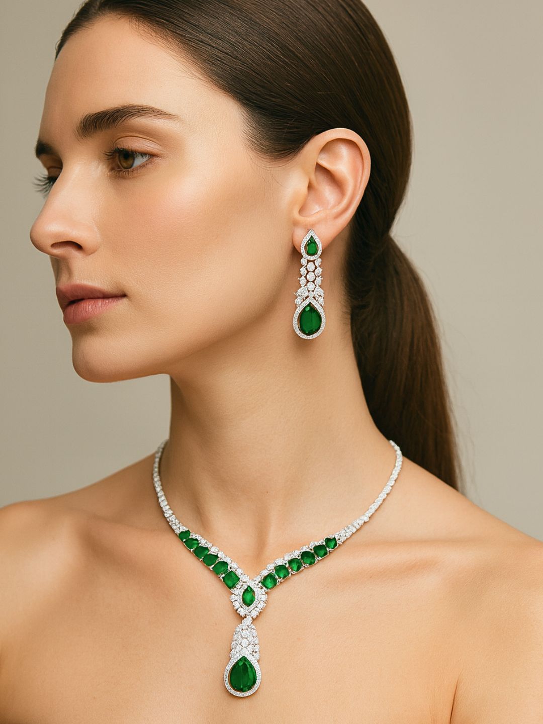 Sophia AD Jewellery Set (Green)