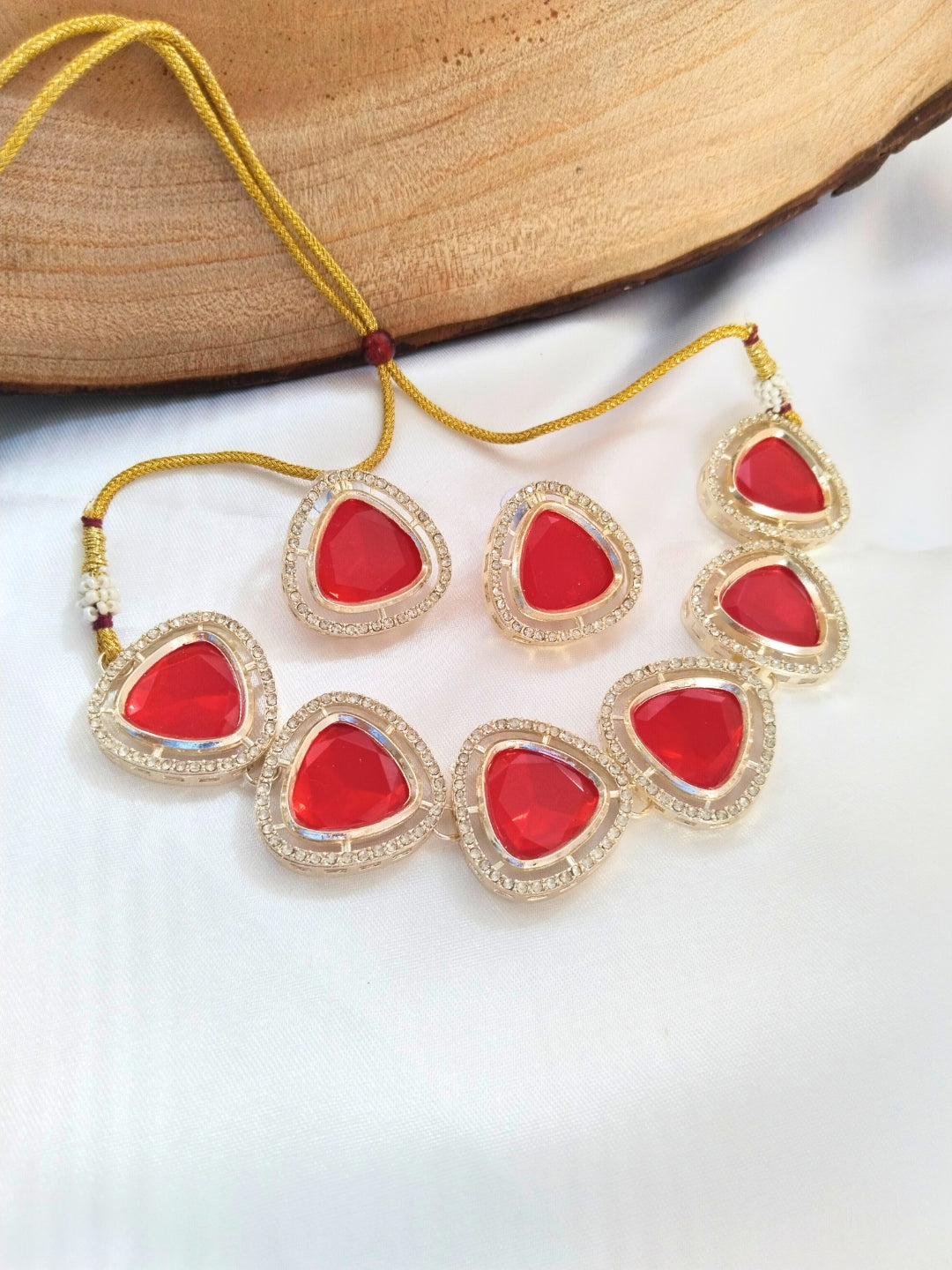 Kundan and AD Choker Set (Red)