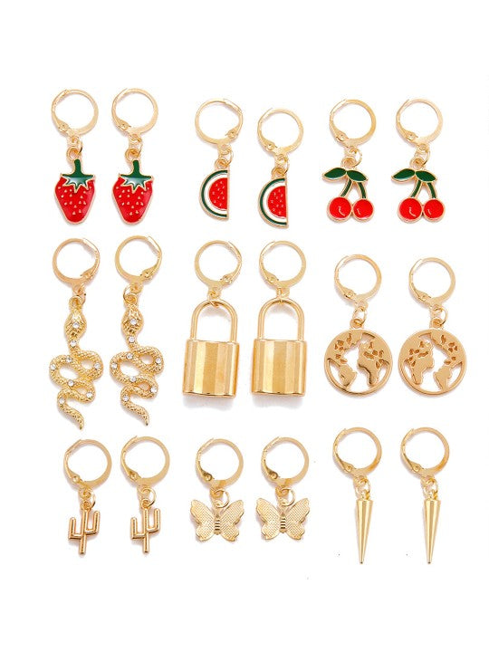 Pookie Combo of 9 Earrings (Gold)