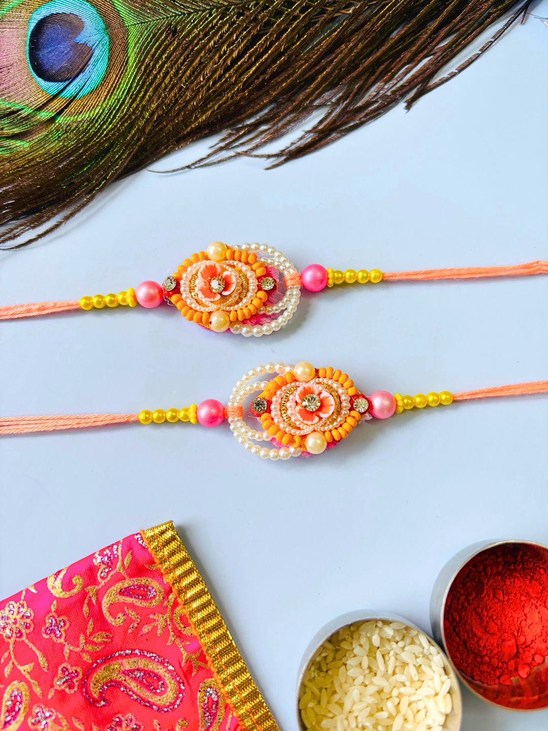Cute Beaded Rakhi with Roli Chawal for Brother (Pack of 2)