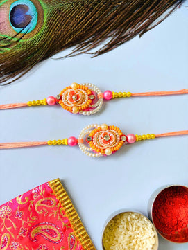 Cute Beaded Rakhi with Roli Chawal for Brother (Pack of 2)