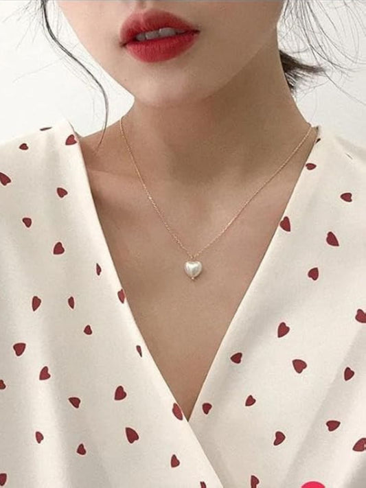 Heart-shaped Pearl Necklace Chain (Gold)