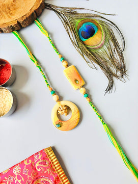 Resin Morpankh Lumba Rakhi Set for Bhaiya Bhabhi with Roli Chawal