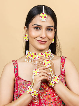 Flower Blossom Bridal Jewellery Set (Red-Yellow)