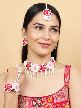 Flower Blossom Bridal Jewellery Set (Pink Red)