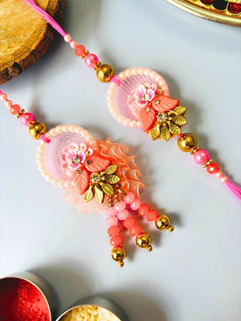 Multicolor Floral Lumba Rakhi Set for Bhaiya Bhabhi with Roli Chawal