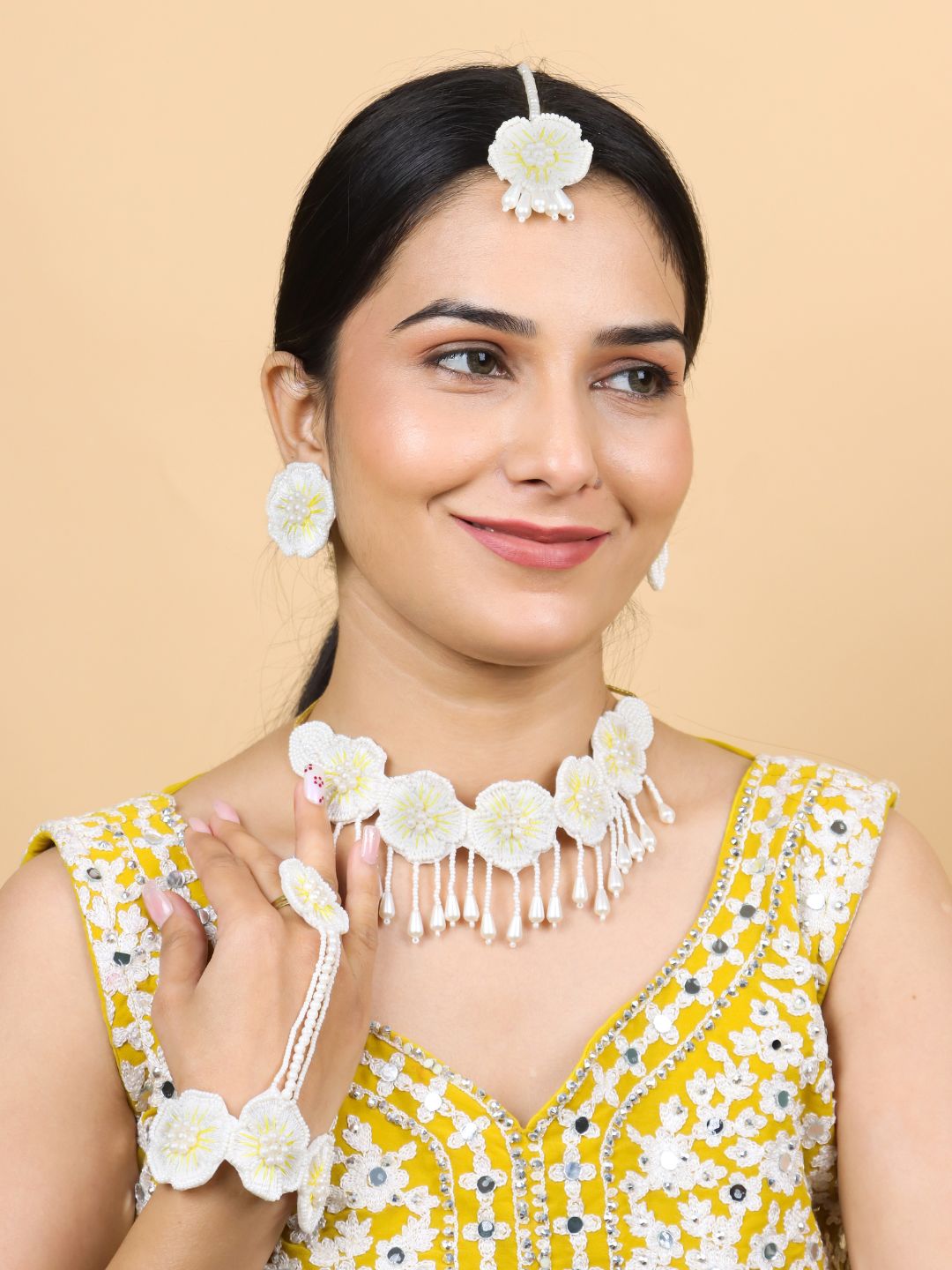 Flower Blossom Bridal Jewellery Set (White)