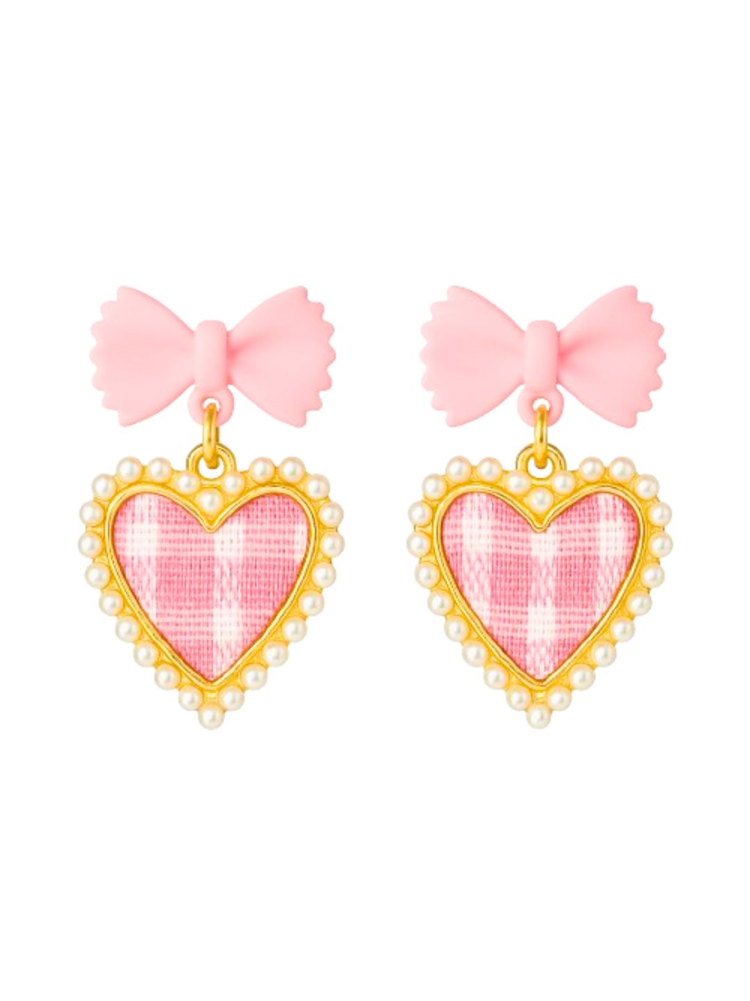 Gingham Heart Bow Earrings