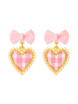 Gingham Heart Bow Earrings