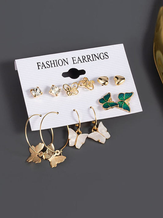 Pack of 6 Butterfly Earrings (Gold)