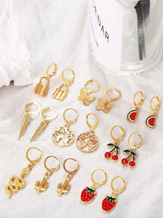 Pookie Combo of 9 Earrings (Gold)