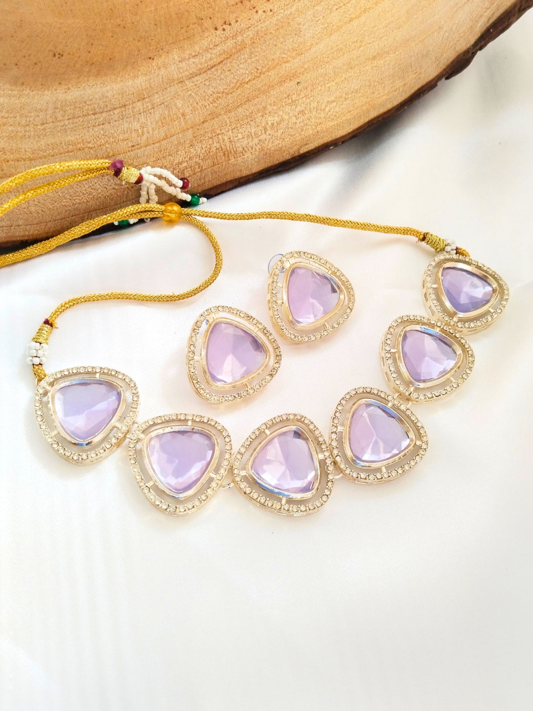 Kundan and AD Choker Set (Lavender)