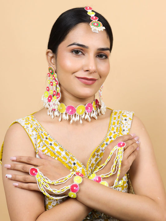 Sequina Bridal Jewellery Set (Pink and Yellow)