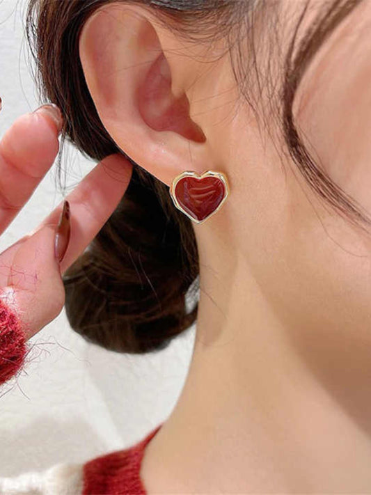 Red Heart Stud Earrings