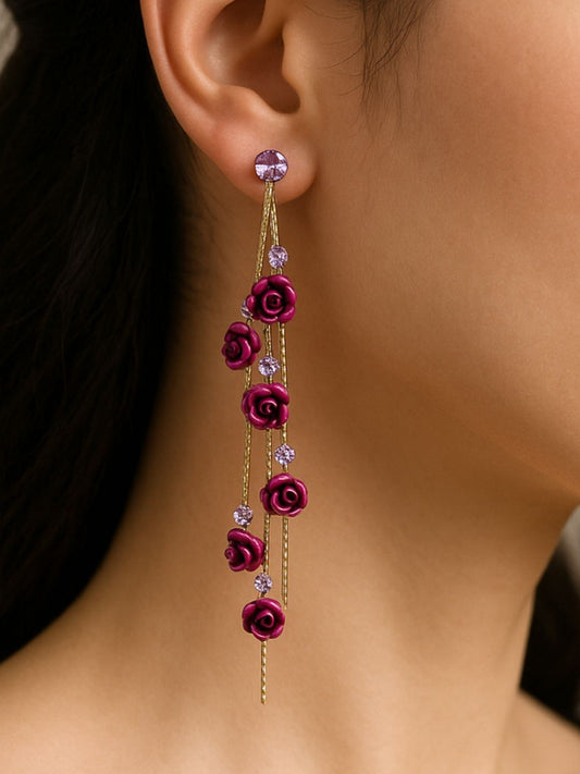 Purple Rose Tassel Earrings