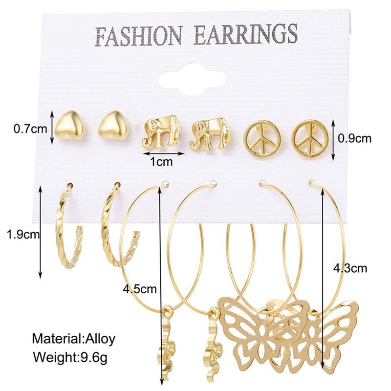 Pack of 6 Earrings Combo (Gold)