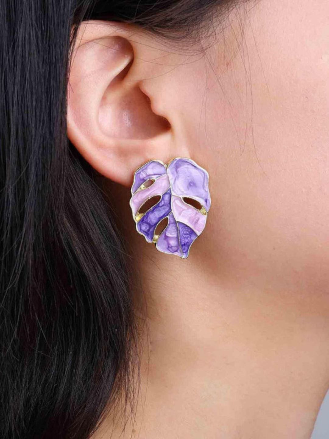 Purple Leafy Earring Studs