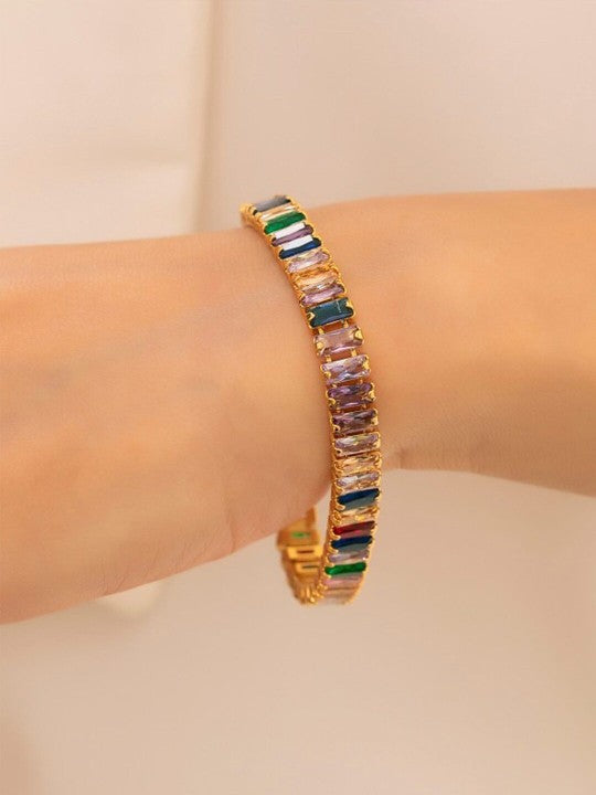 Multicolor American Diamond Gold-plated Tennis Bracelet Anti-tarnish Stainless Steel Bracelet