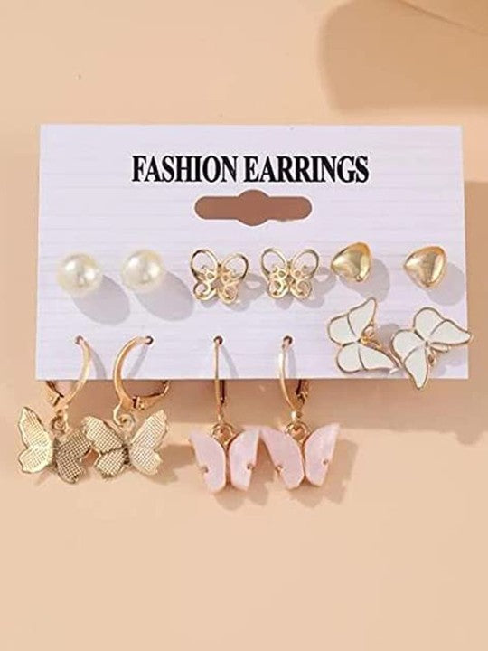 Set of 6 Butterfly Earrings (Gold)