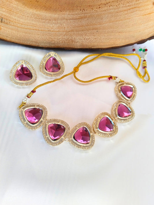 Kundan and AD Choker Set (Purple)