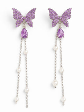 Purple Butterfly Tassel Earrings