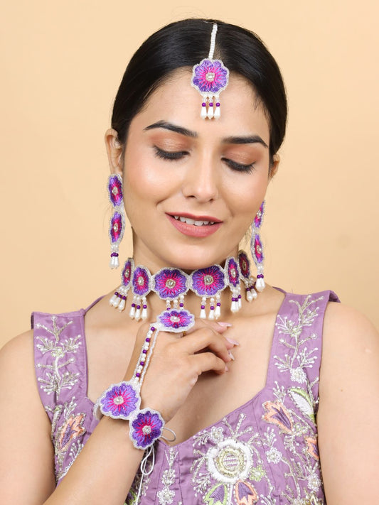 Bloom Floral Bridal Jewellery Set (Pink Purple)