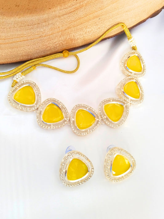 Kundan and AD Choker Set (Yellow)