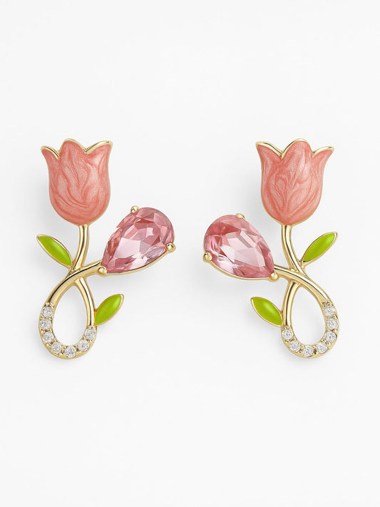 Pink Tulip Stud Earrings