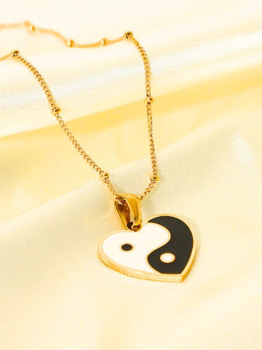 Yin Yang Heart Necklace Chain