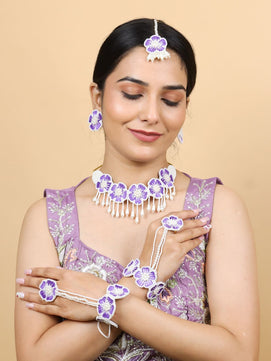 Flower Blossom Bridal Jewellery Set (Purple)