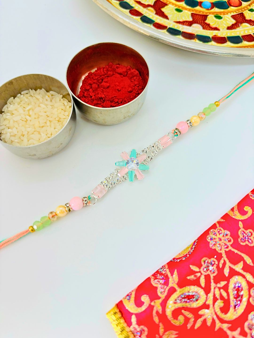 American Diamond Rakhi with Roli Chawal for Brother