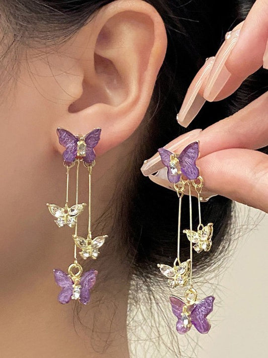 Purple Butterfly Tassel Earrings